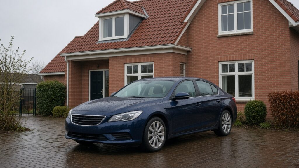 Auto op een oprit bij een woning, autowassen aan huis in Hoevelaken